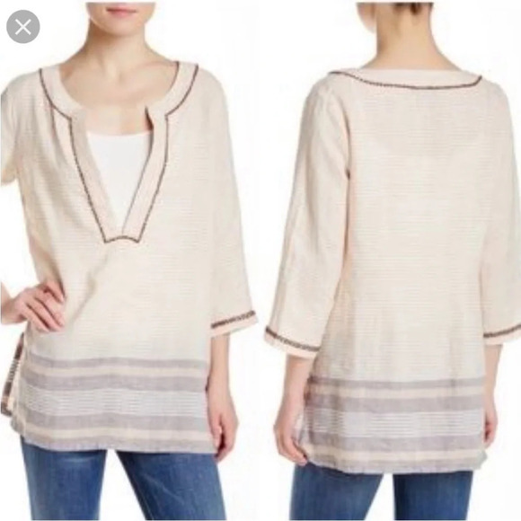 TOMMY BAHAMA Beachy Boho Linen Stripe Tunic Top - Picture 2 of 10